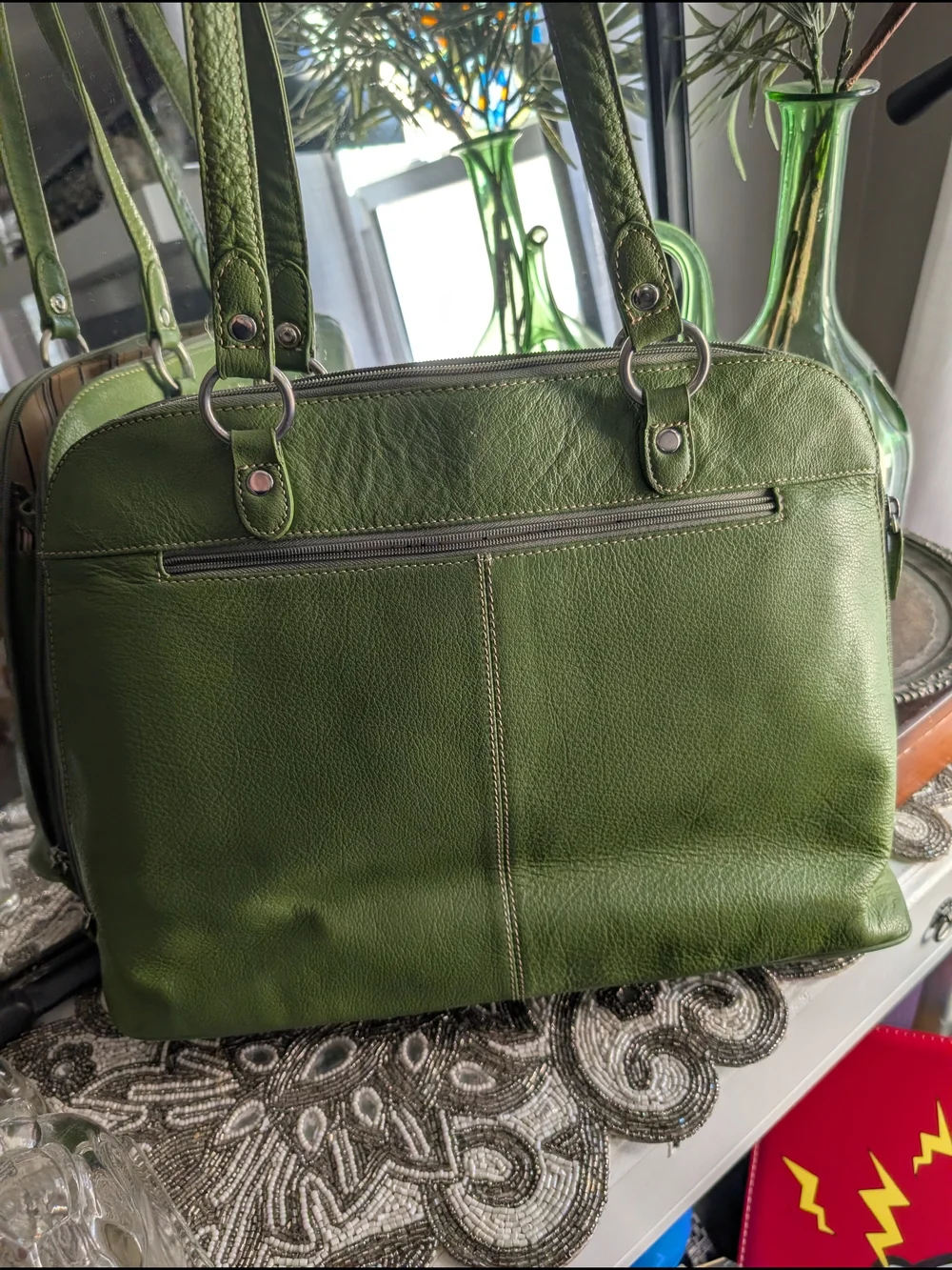 Franklin Covey Olive Green Leather Laptop Tote